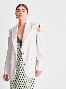 NWT/ Future Collective by Kahlana Barfield Brown Shoulder Cut-out Blazer (Cream)